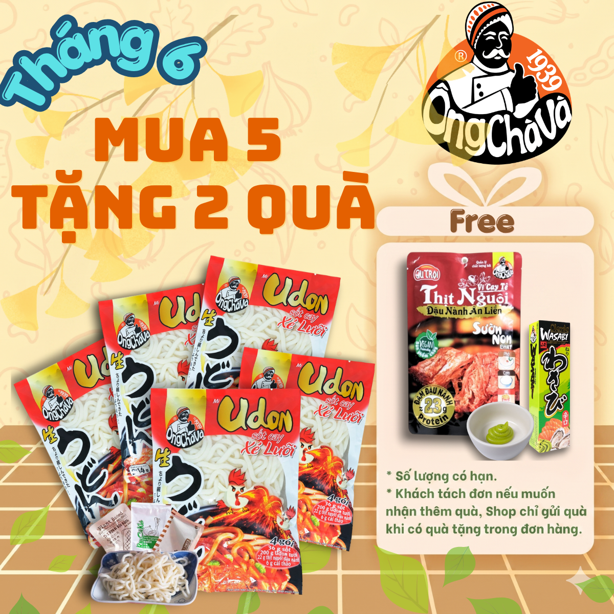 [Mua Combo 5 - Nhận thêm quà] Mì Udon Sốt Cay Xé Lưỡi 264g thương hiệu Okenki Ông Chà Và