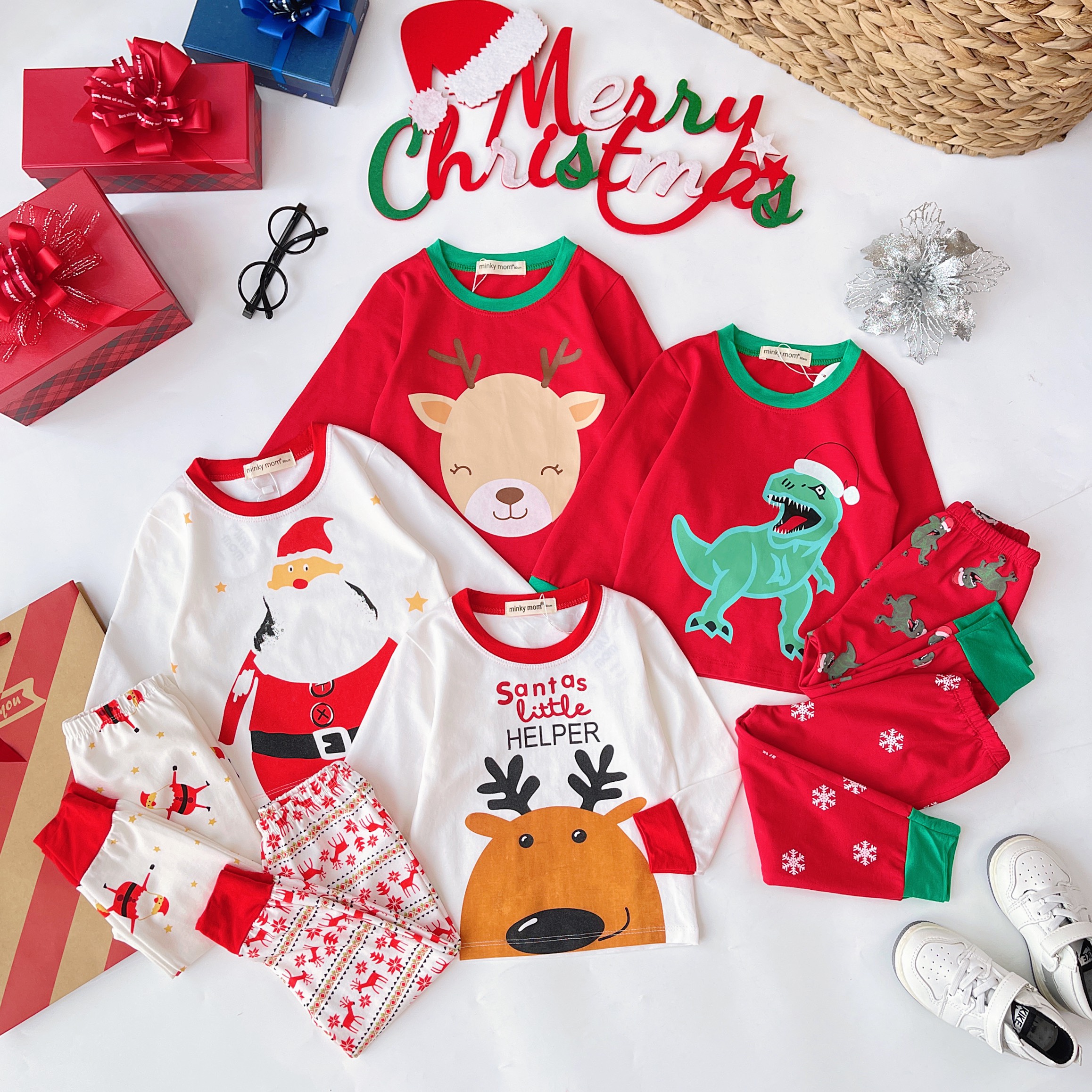 Bộ quần áo trẻ em Giáng sinh dài tay 23Kids cho bé trai bé gái đón NOEL 2023 chất cotton siêu co giãn siêu mềm mịn 627kg