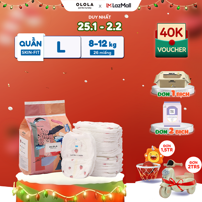 Tã bỉm quần cao cấp olola skin fit size l 26 miếng hàn quốc cho bé, mỏng nhẹ, mềm thoáng, thấm hút nhanh