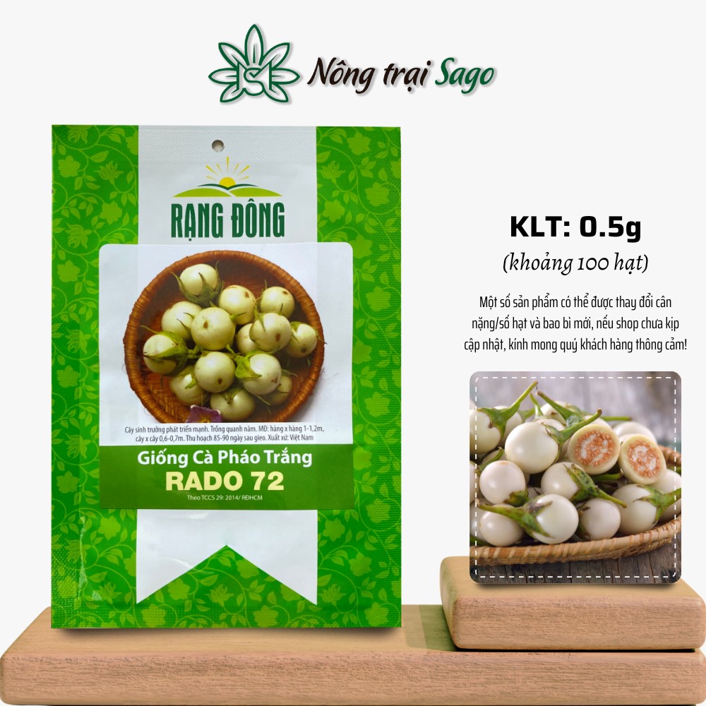 Hạt giống Cà Pháo Trắng Rado 72 (0,5g~100 hạt) nảy mầm tốt, trồng quanh năm, thu hoạch nhiều lần, hiệu Hạt giống Rạng Đông - Nông Trại Sago