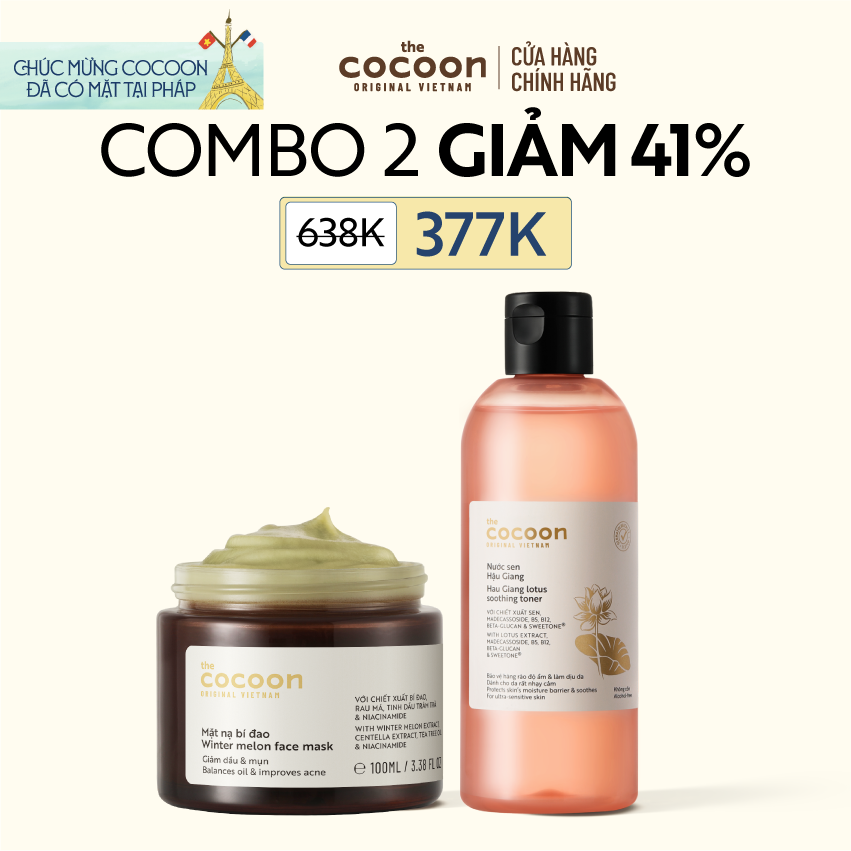 COMBO 1 Mặt nạ bí đao Cocoon100ml + 1 Bigsize Nước Sen Hậu Giang 310ml