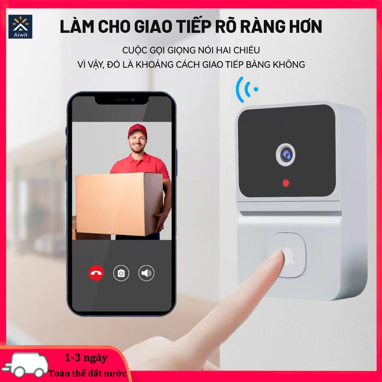 Chuông Cửa Thông Minh Tự Động Báo Hình Ảnh Về Điện Thoại,Chuông Cửa Không Dây Cao Cấp Có Camera Full HD