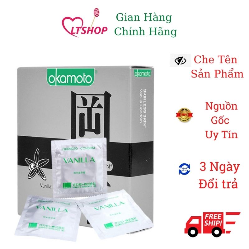 Bao Cao Su Siêu Mỏng Hương Vali Okamoto Skinless Skin Vanilla Hộp 3 Cái