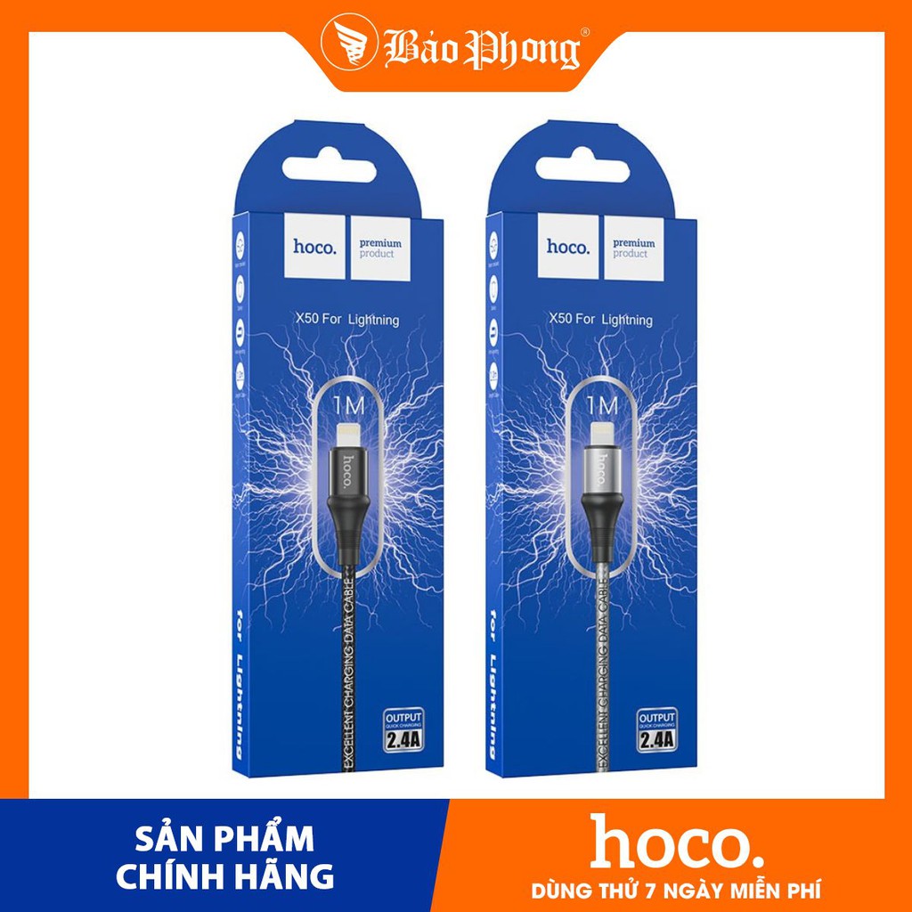 Cáp sạc 2.4a hoco x50 chân lightning / type c