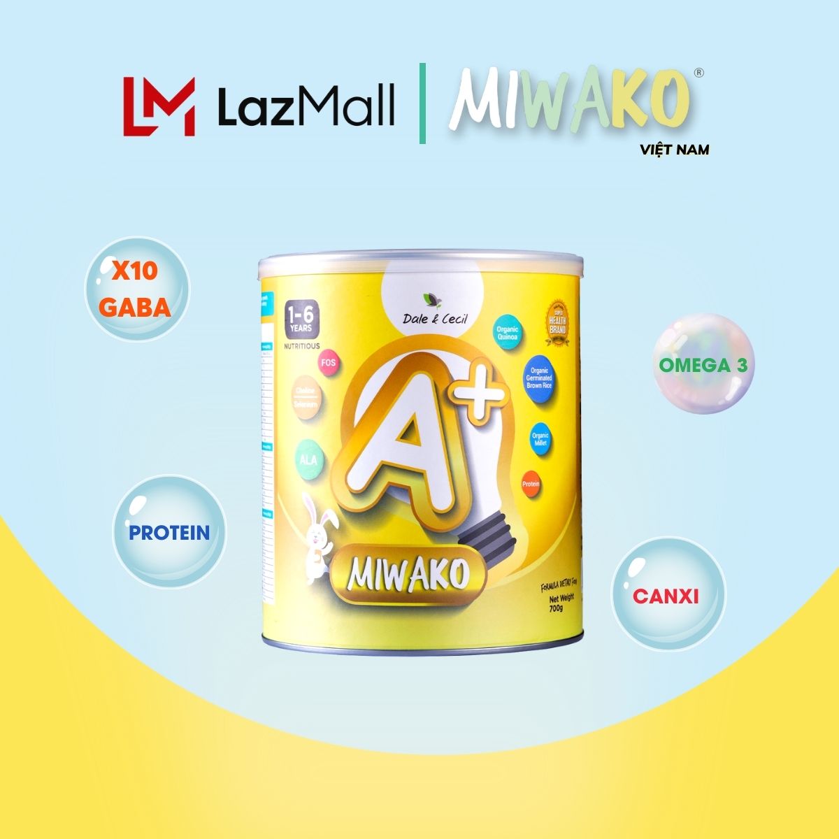 Sữa Công Thức Dinh Dưỡng Hạt Thực Vật Hữu Cơ Miwako A+ cho trẻ thường và trẻ đặc biệt, trẻ tự kỉ, tăng động từ 1-6 tuổi