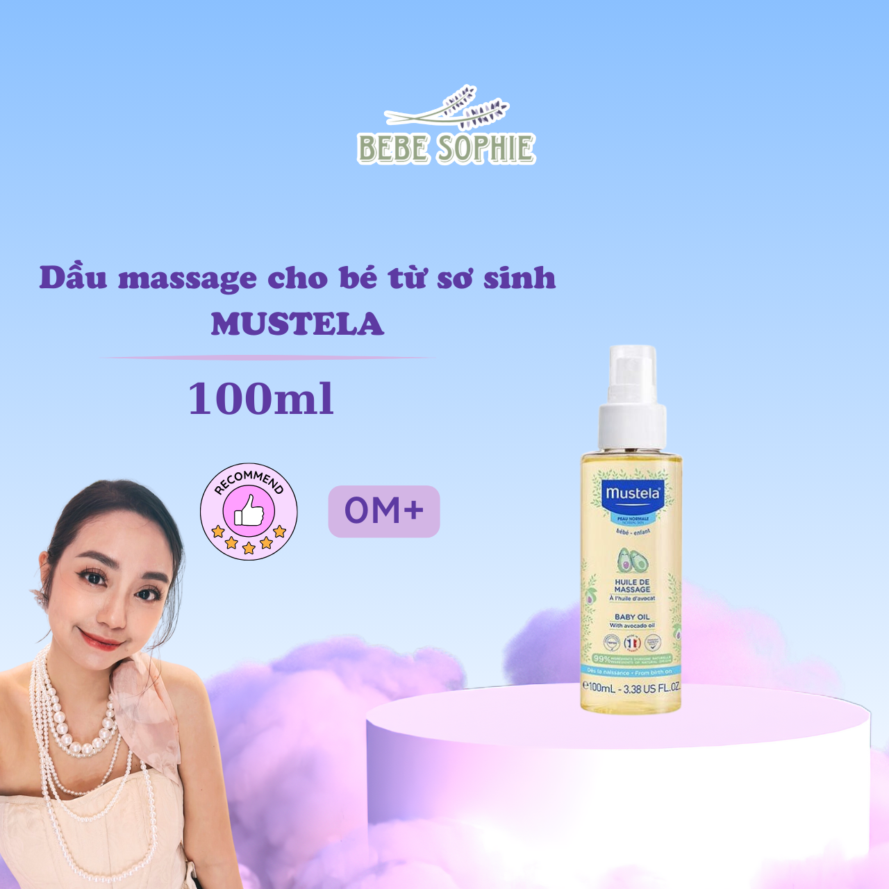 Dầu massage Mustela dưỡng ẩm cho em bé từ sơ sinh