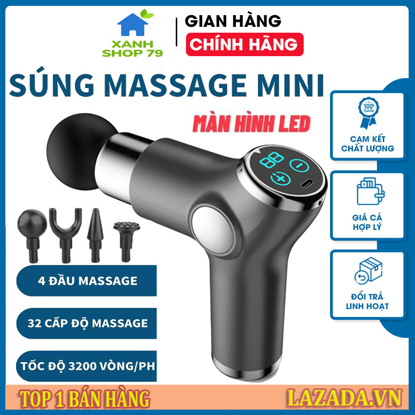 Máy massage toàn thân đa năng Máy massage cổ vai gáy cầm tay mini cảm ứng màn hình led 4 đầu và 32 cấp độ massage - Súng massage cầm tay toàn thân máy mát xa cổ vai gáy cầm tay Máy đấm lưng