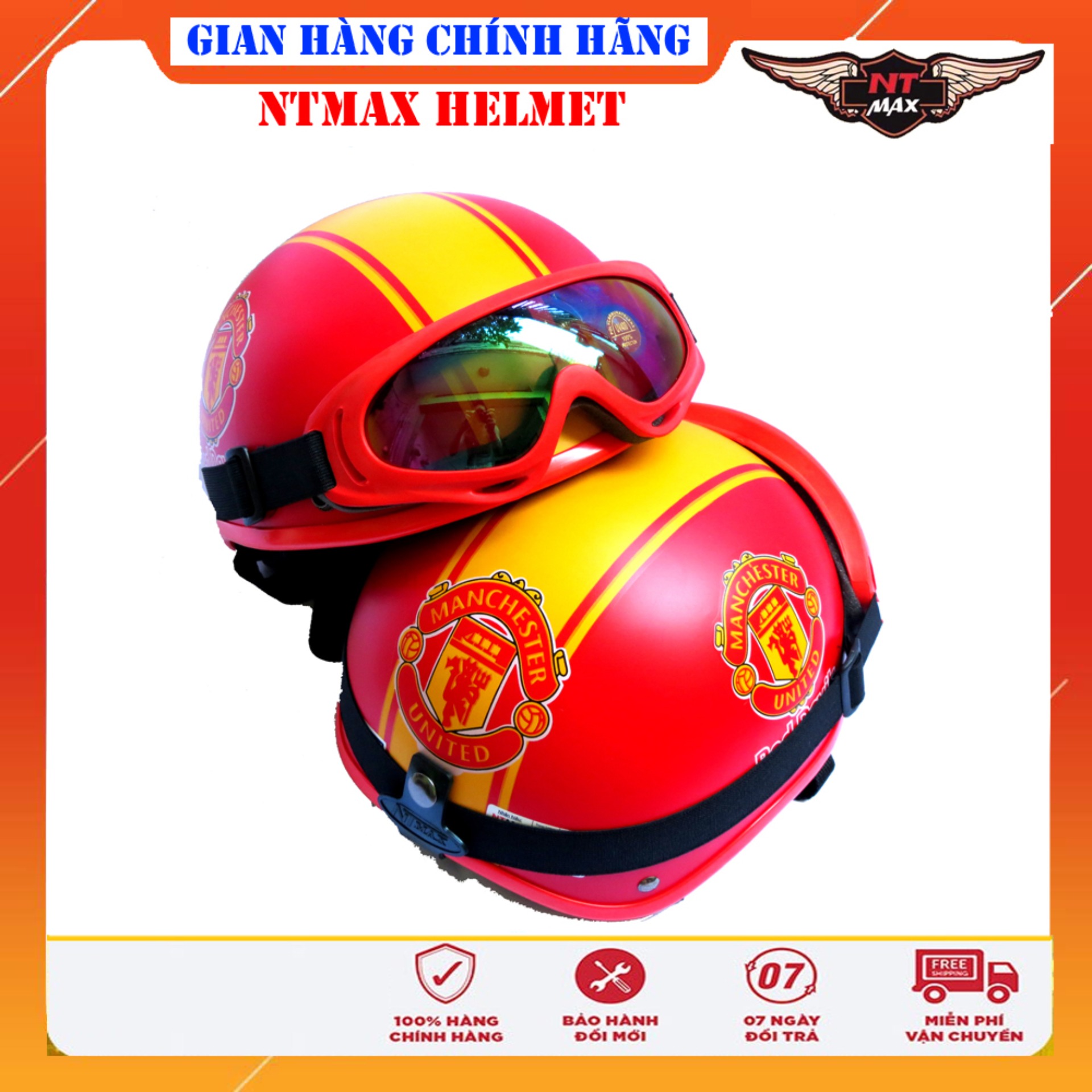 Mũ bảo hiểm NTMAX 1/2 manchester united + kính x400