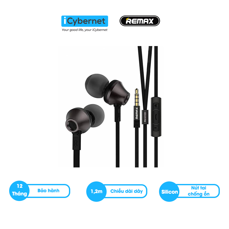 [Freeship] Tai nghe nhét tai jack 3.5mm chống ồn Remax RM610D - Hàng chính hãng