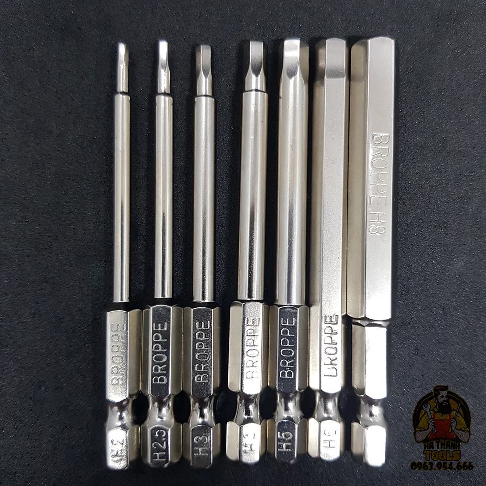 Bộ 7 Mũi Bắn Vít Lục Giác BROPPE 75mm Cho Khoan Pin, Khoan Điện H2 - H8