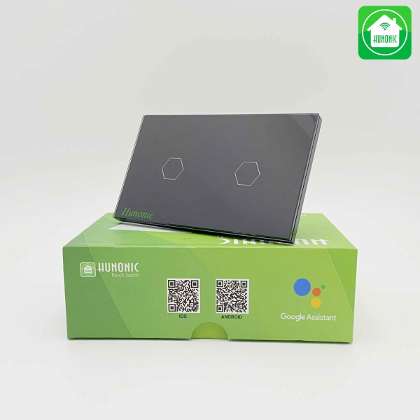 Công Tắc Wifi Cảm Ứng Hunonic 2 Nút Màu Đen