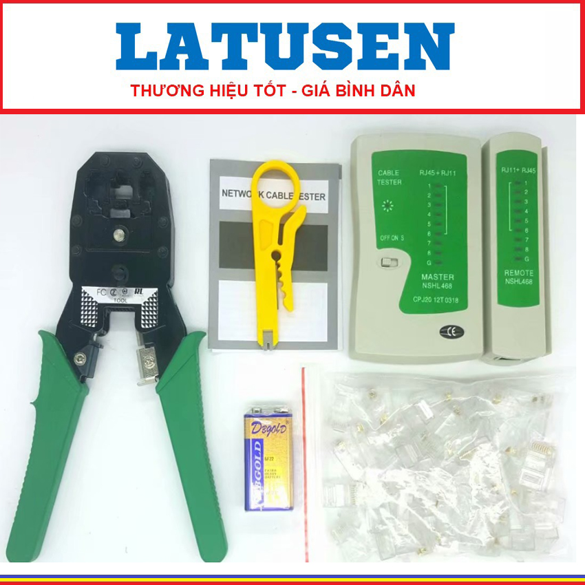 Bộ full đủ đồ sửa mạng lan (kìm bấm, hộp test mạng, 50 đầu nối