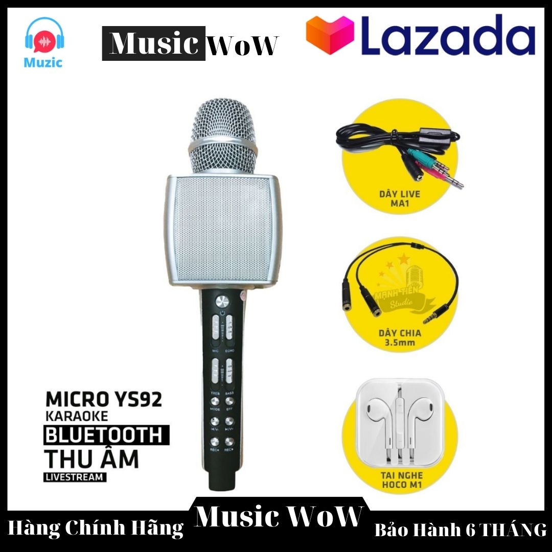 Micro karaoke bluetooth YS-92 , Kèm Loa Hát Thu Âm Livestream - Mic karaoke bluetooth kèm loa bass YS-92 chuyên nghiệp mic bắt giọng tốt âm thanh trong không rè bass siêu trầm Pin Trâu-