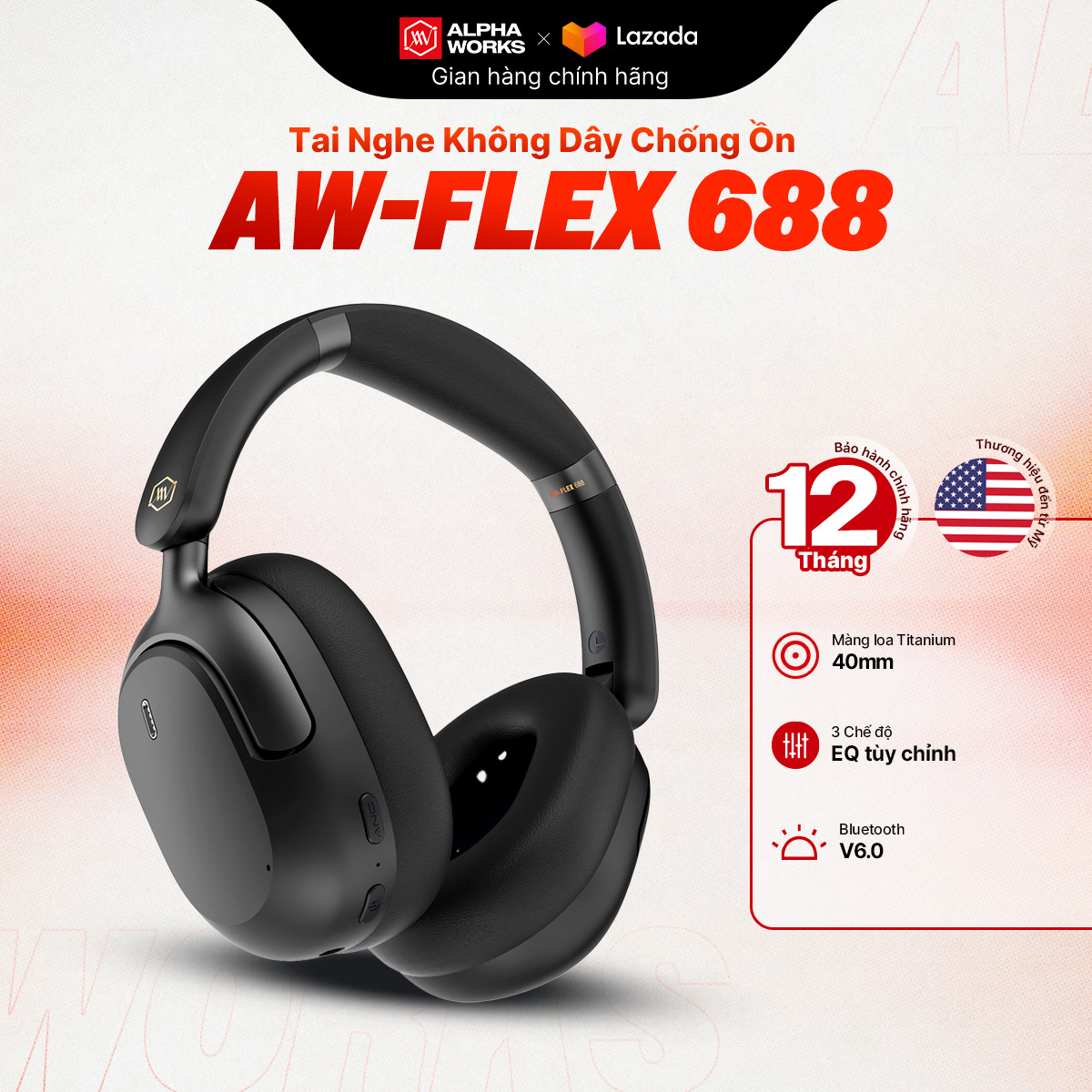Tai Nghe Không Dây Chống Ồn Alpha Works FLEX 688 - Hàng Chính Hãng