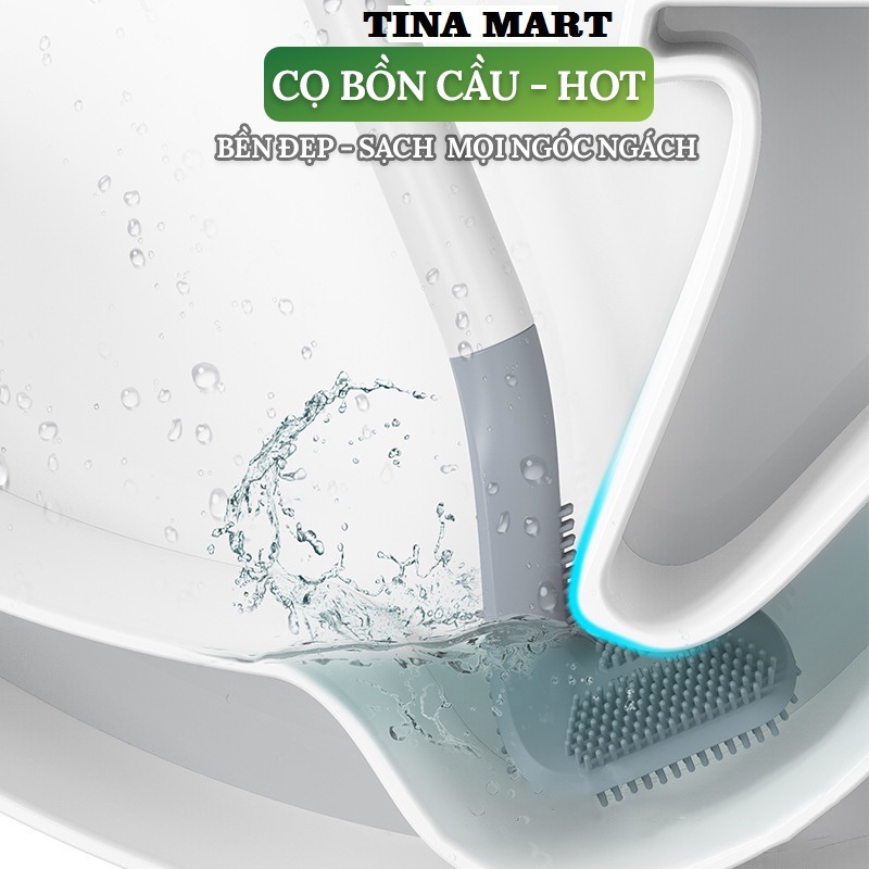 Cây chổi cọ bồn cầu, cọ toilet nhà vệ sinh thông minh chất liệu silicon, tặng kèm miếng dán treo chổi