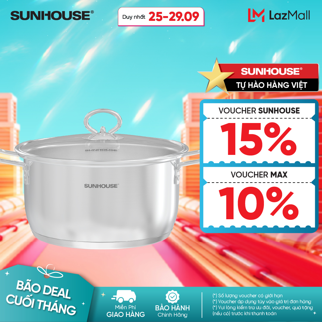 Nồi Inox 5 đáy Sunhouse SHG788 -16-20-24 - Công nghệ Impact Bonding - Hiệu suất bắt từ 100% - Dùng mọi loại bếp