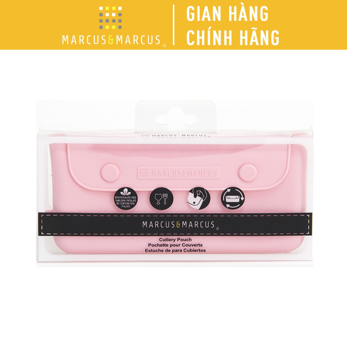 Túi silicon đựng thìa nĩa đũa cho bé Marcus & Marcus – Hồng