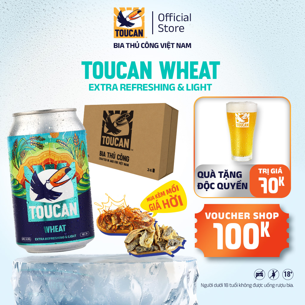 Bia Thủ Công Toucan Wheat - Hương Cam Chanh & Lúa Mì Thùng 24 Lon 330ml