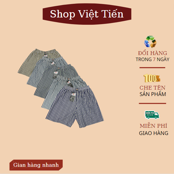 Set 03 Quần short nam mặc nhà chất liệu thun cotton 100% co giãn 4 chiều thoáng mát thấm hút mồ hôi tốt,thiết kế trẻ trung,lưng thun,form rộng thỏa mái,phối sọc caro đẹp mắt VT-127 VIỆT TIẾN