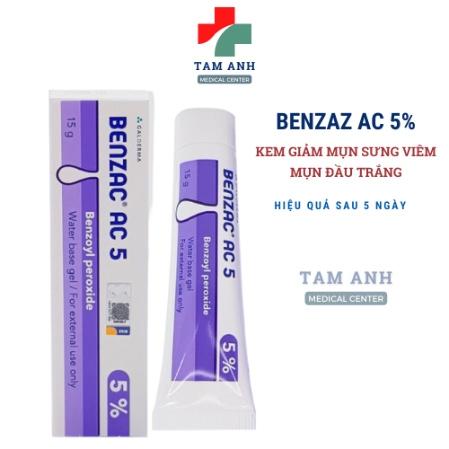 Benzac AC 5%, Kem giảm mụn trứng cá, mụn đầu đen, giảm sưng, ngừa thâm mụn.