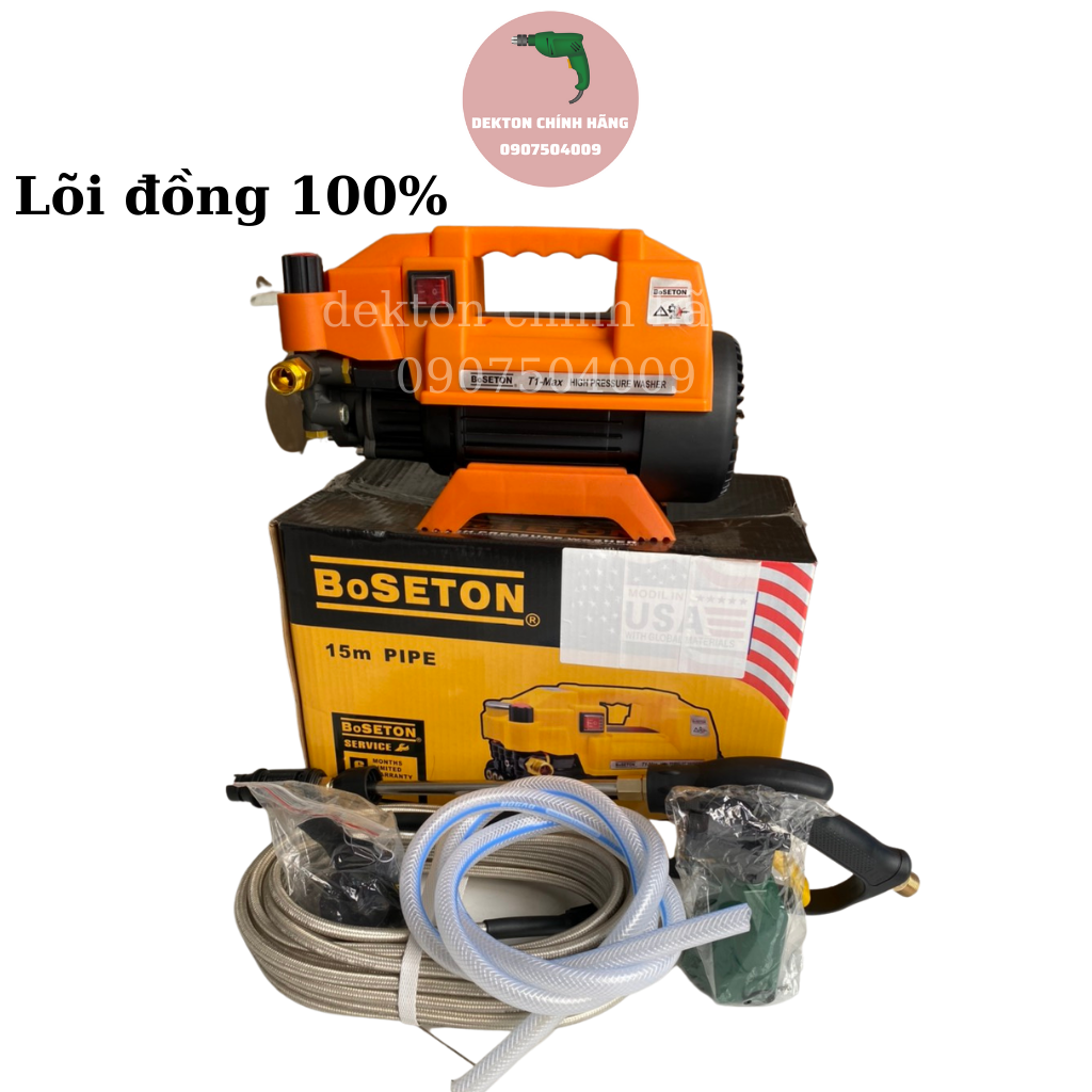 Máy rửa xe mini nội địa Boseton 2800w, có chỉnh áp, lõi đồng