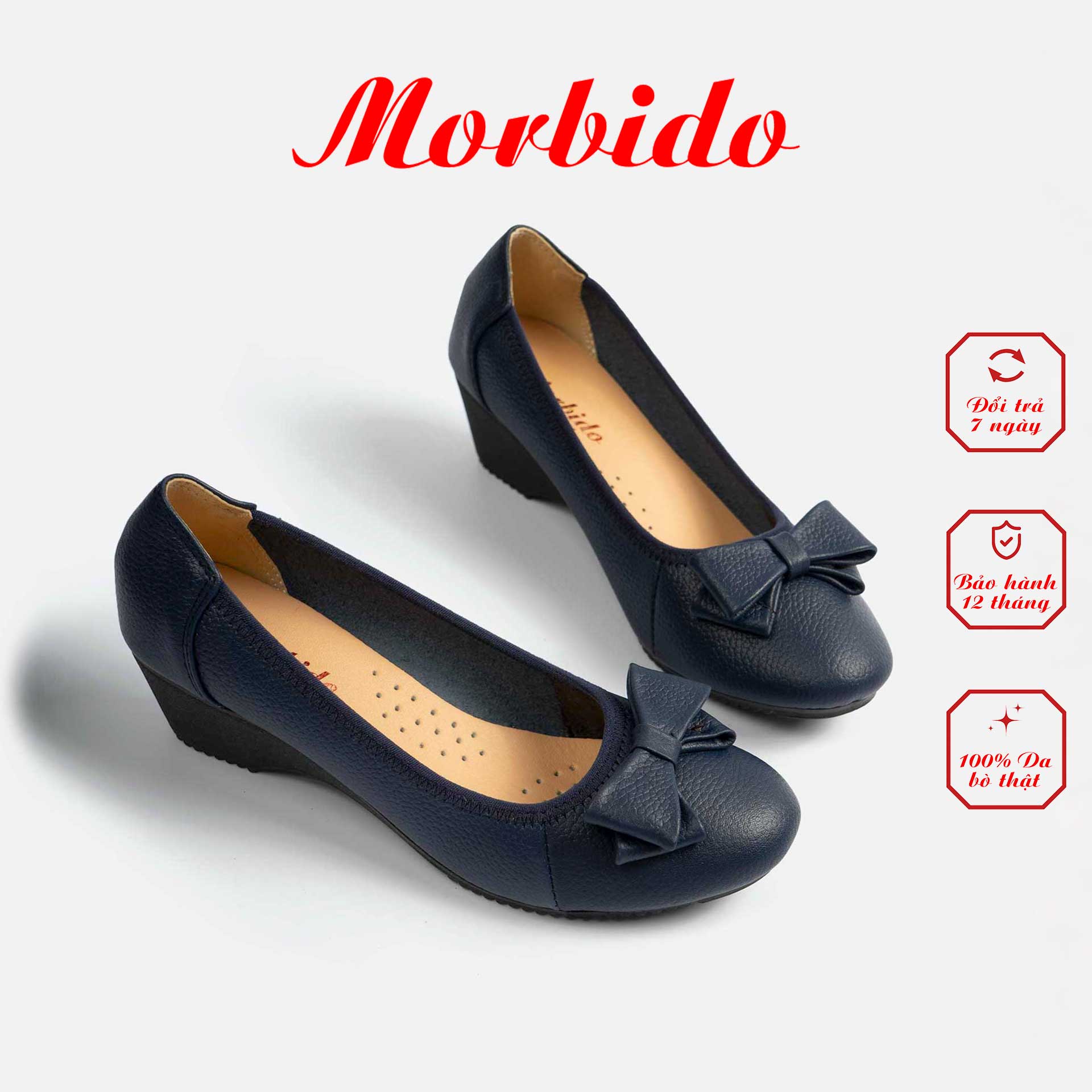 Giày búp bê da thật êm chân đế xuồng 5cm morbido m407