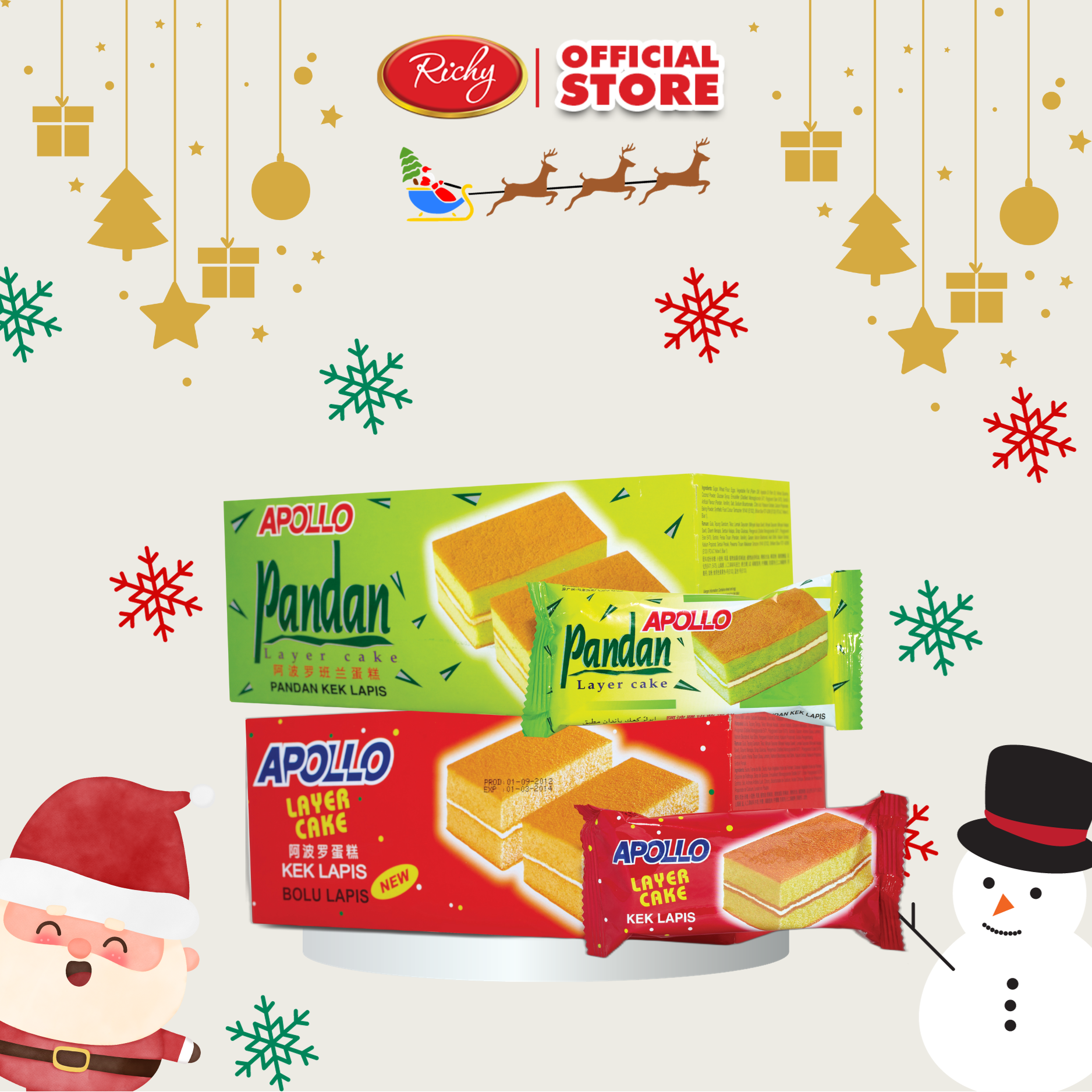 Bánh Apollo bông lan mềm 360g hai màu xanh - đỏ