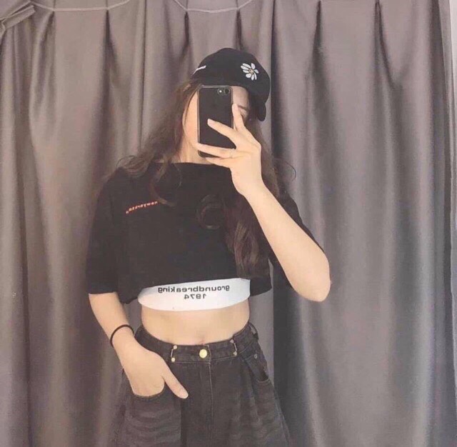 🍓🍓 SIÊU HOT 🍓🍓Bộ Áo Croptop Nữ 1974 🦋 Set Crt Áo Ngắn Kèm Bra 2 Màu Đen Và Trắng