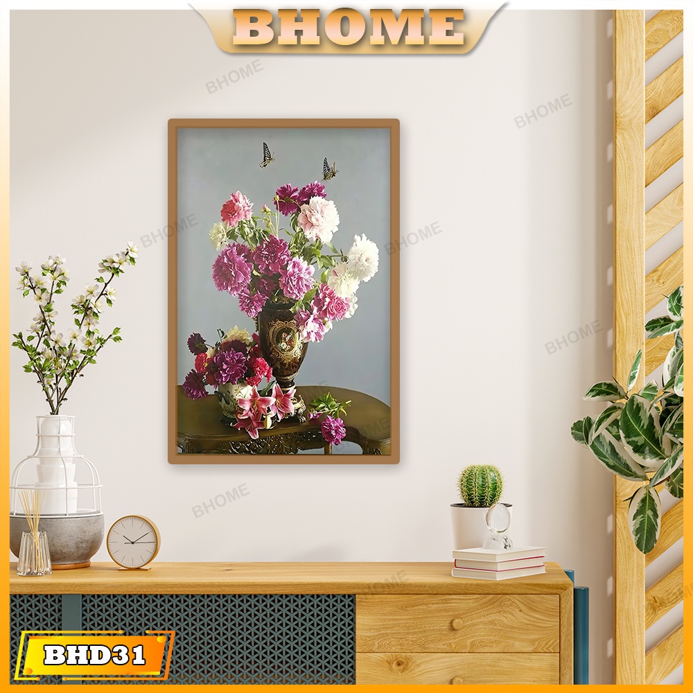 Tranh treo tường decor trang trí - tranh bình hoa phong cách châu âu cổ