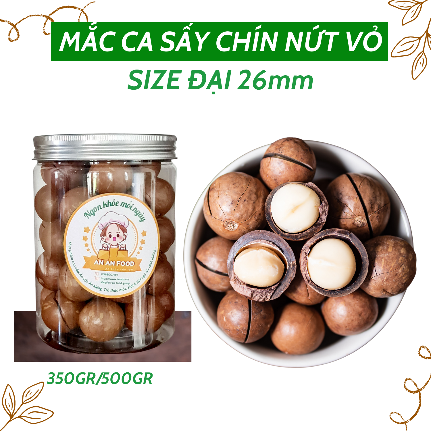 Macca nứt vỏ sấy chín size đại 26mm 350gram/500gram
