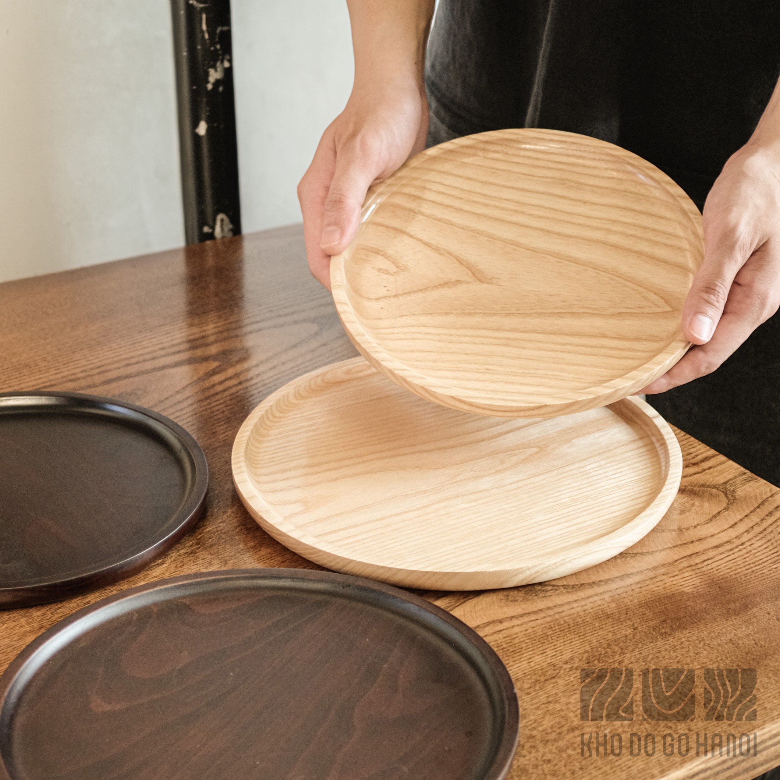 Khay gỗ decor nguyên khối hình tròn, Đĩa gỗ decor, Khay gỗ hình tròn đựng đồ ăn, Khay gỗ tròn phong cách Nhật Bản chất liệu gỗ Thông tự nhiên , Kho Đồ Gỗ Hà Nội