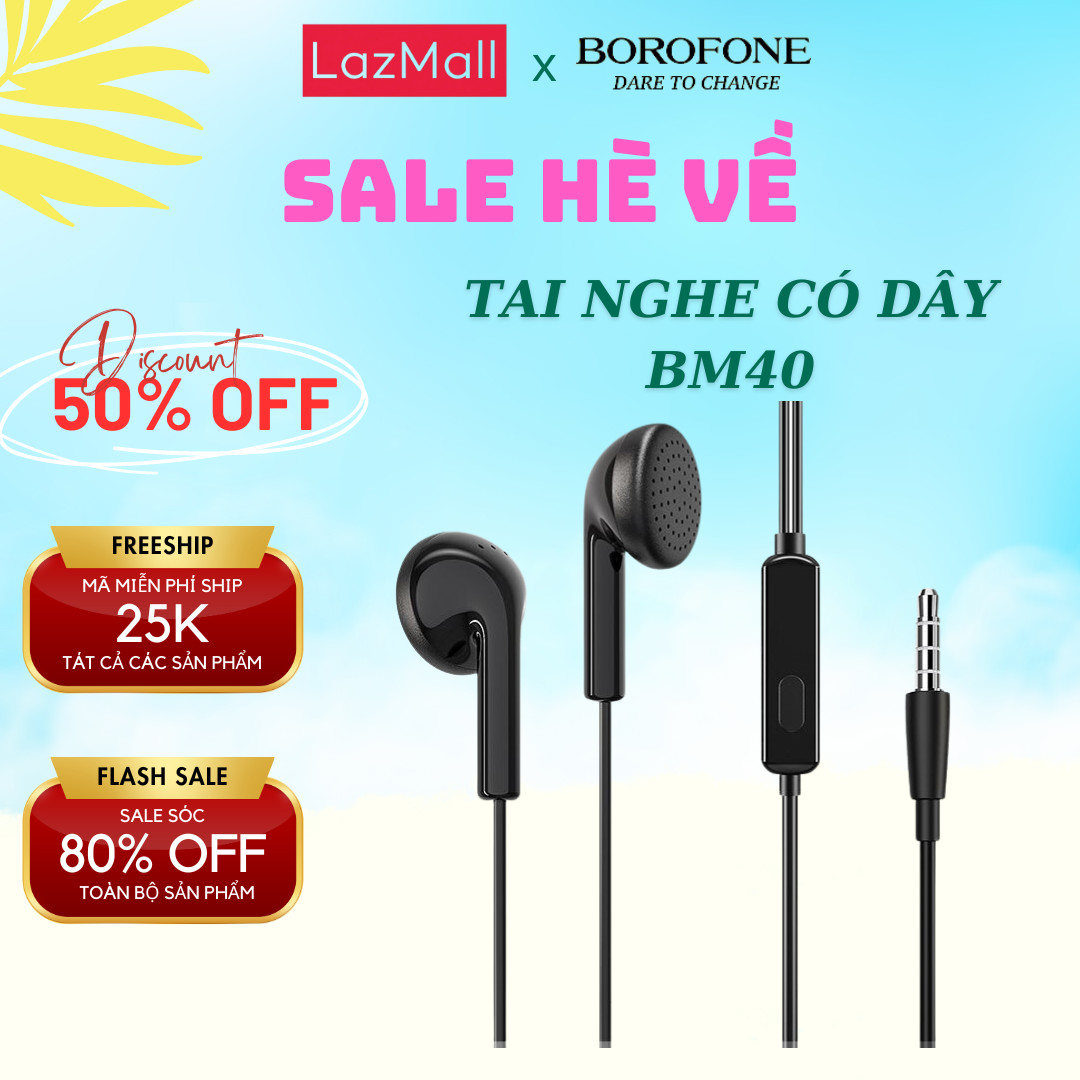 Tai nghe có dây nhét tai borofone bm40 sage - ak mobile