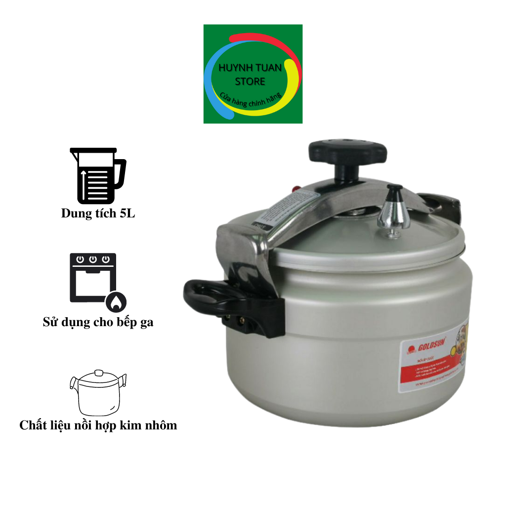 Nồi áp suất nhôm, Nồi hầm Goldsun 5L, sử dụng cho bếp ga, bếp củi, PC-GJY50A, Bảo hành 12 tháng, HuynhTuanStore