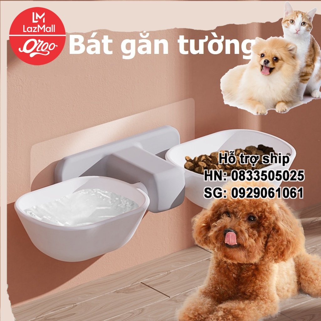 Bát nhựa đôi gắn dán tường cho thú cưng bát ăn uống chó mèo