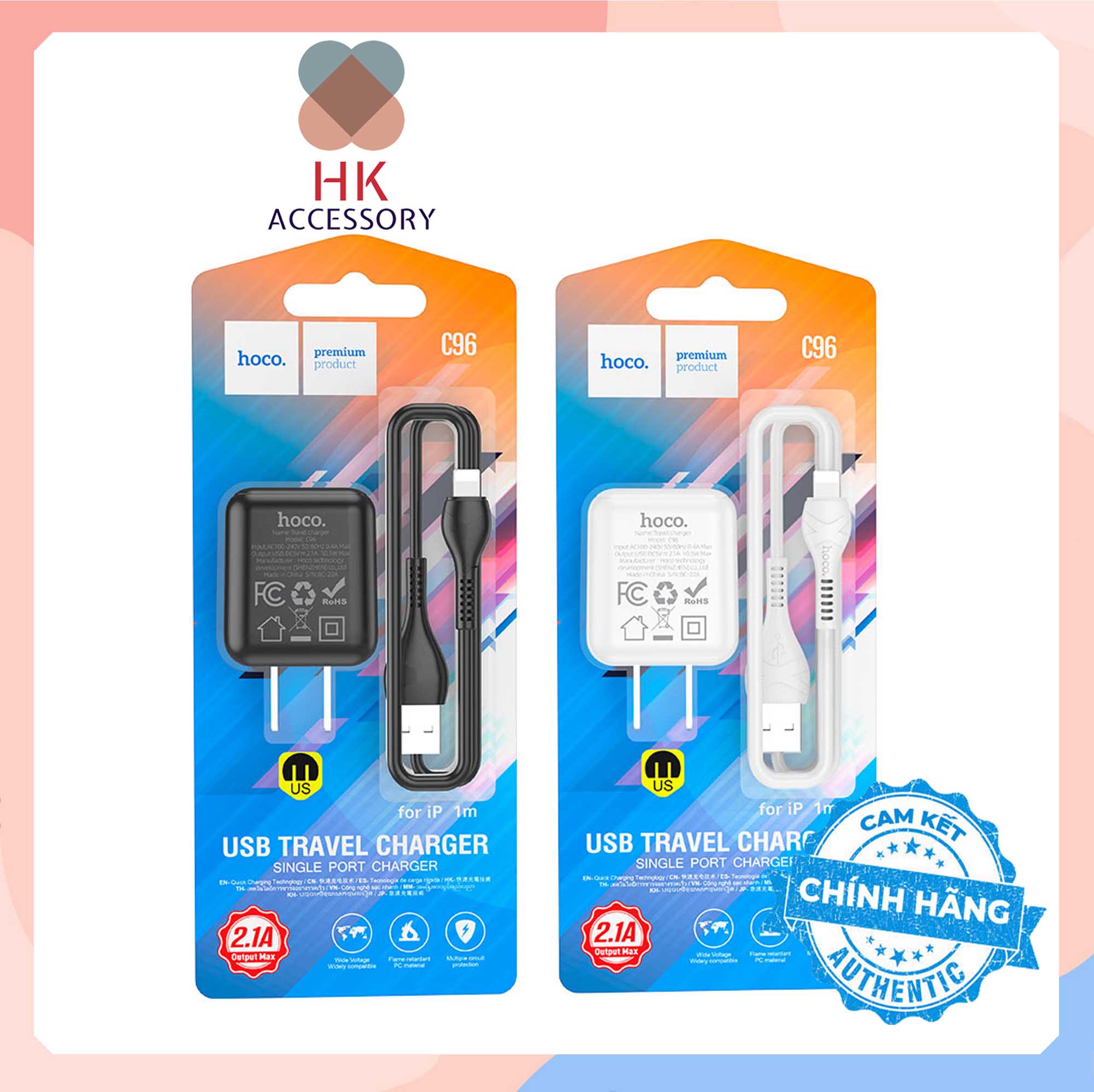 Bộ sạc hoco c96 + kèm cáp lightning dùng cho iphone/ ipad hàng chính hãng