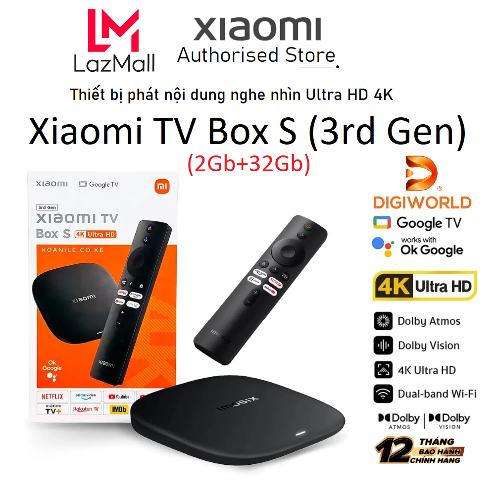 Tivi Box Xiaomi Mi Box S Gen 3 4K 3840 x 2160 2GB+32GB Google TV DOLBY+DTS - Chính hãng Digiworld