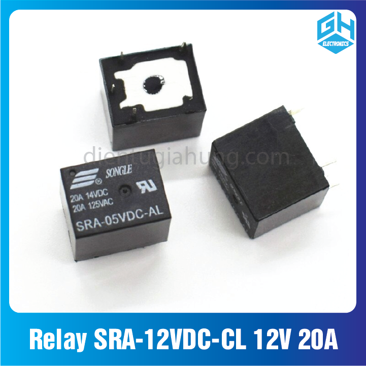 Relay sra-12vdc-al 12v 20a 4 chân và relay sra-12vdc-cl 12v 20a 5 chân