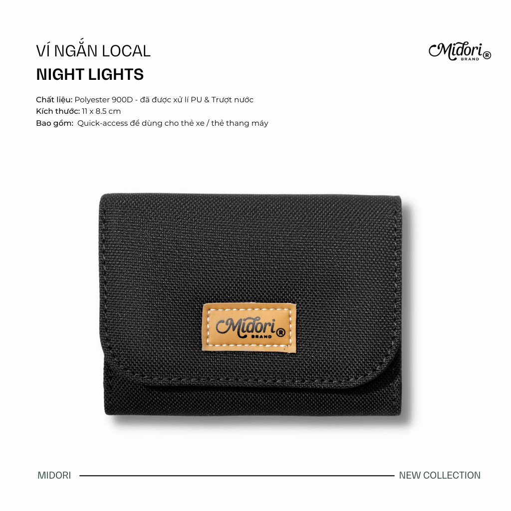  Ví ngắn đựng thẻ nam nữ gập đôi Polyester kháng nước Night Lights local brand Chính Hãng Midori M Studio 