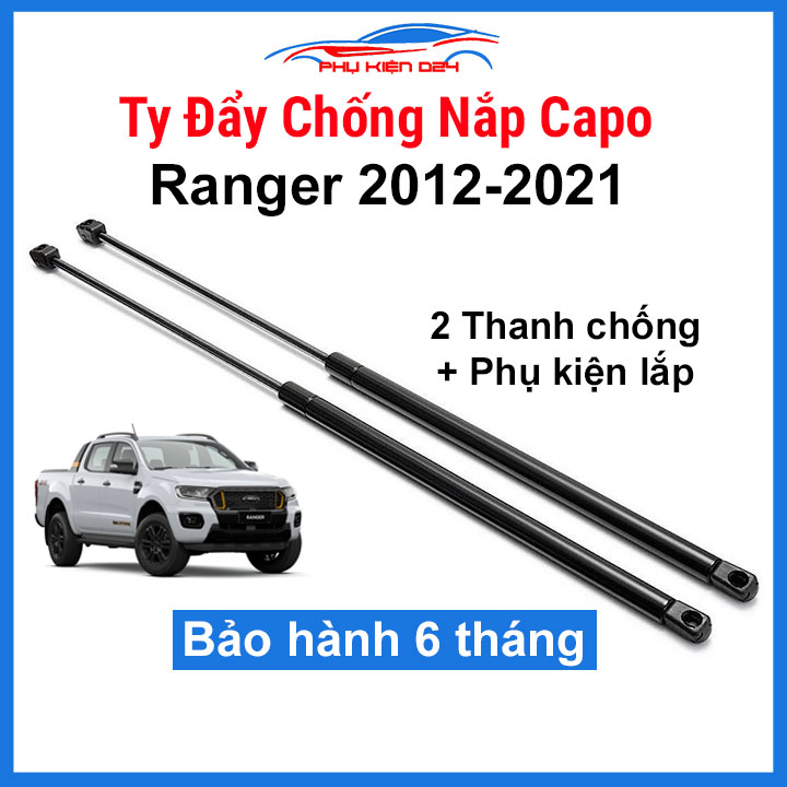 Bộ 2 ty chống nắp capo ô tô Fod Ranger 2012-2021, ben hơi thủy lực trợ nâng capo xe hơi kèm phụ kiện lắp