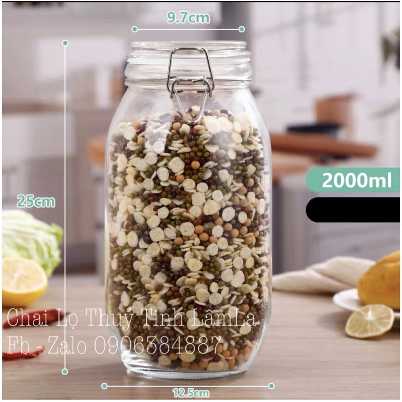 [HCM]Hũ Thuỷ Tinh Tròn Nắp Cài Khoá 2000ml 3000ml | Lọ Thủy Tinh Đựng Gia Vị  Thực Phẩm