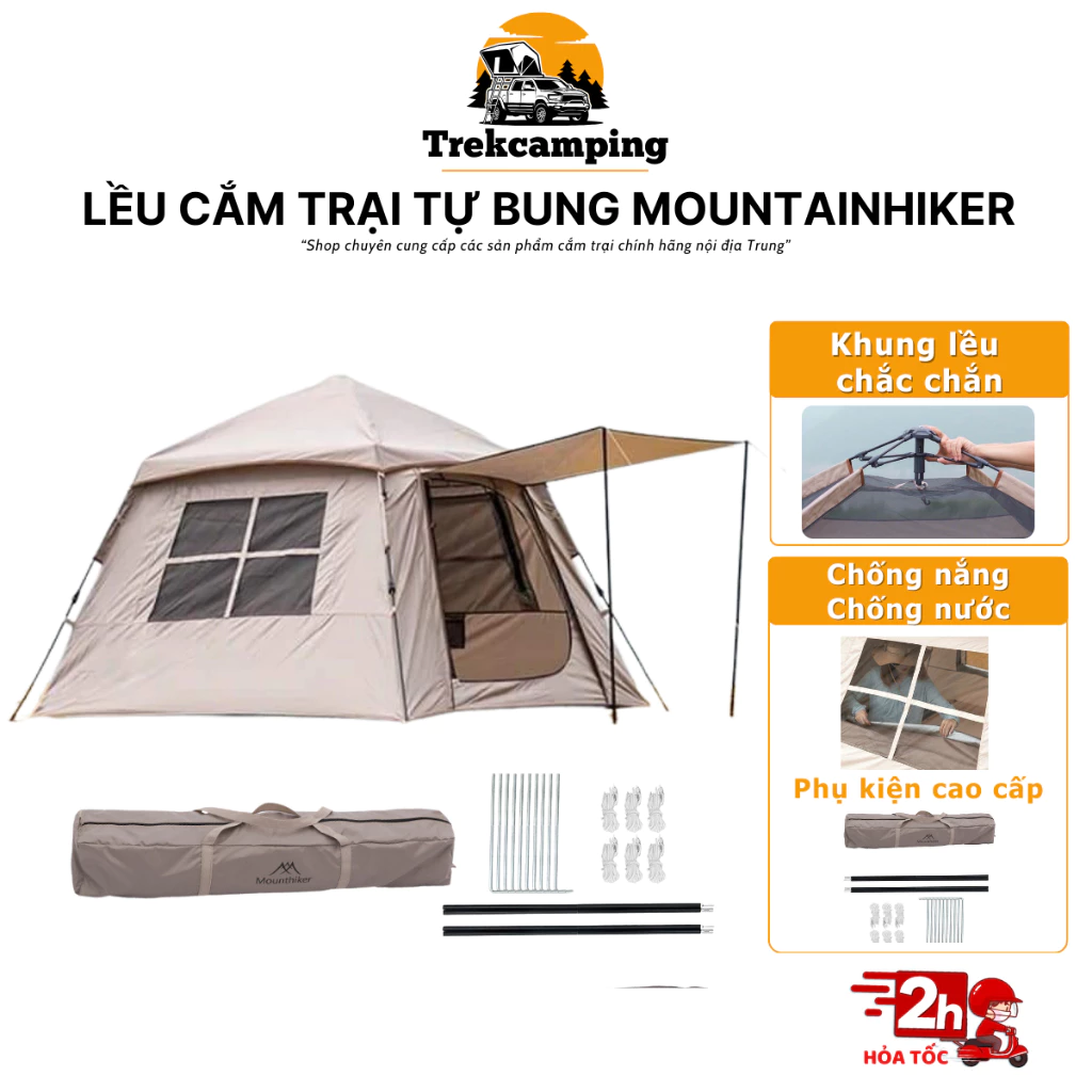Lều cắm trại, lều dã ngoại, lều tự bung MountainHiker, Lều cắm trại 4-6 người, thông thoáng cách nhi