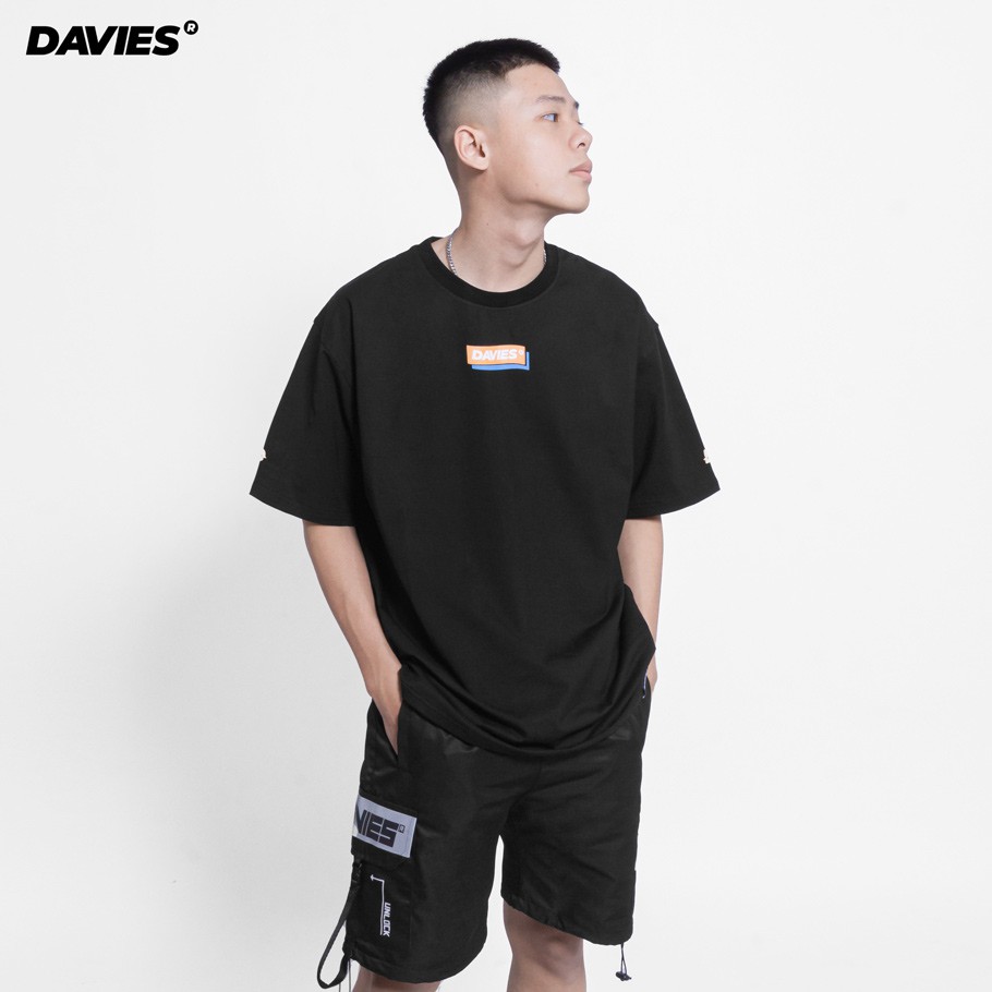 Áo thun form rộng tay lỡ nam nữ Davies - áo thun màu đen Box Logo Basic Tee.
