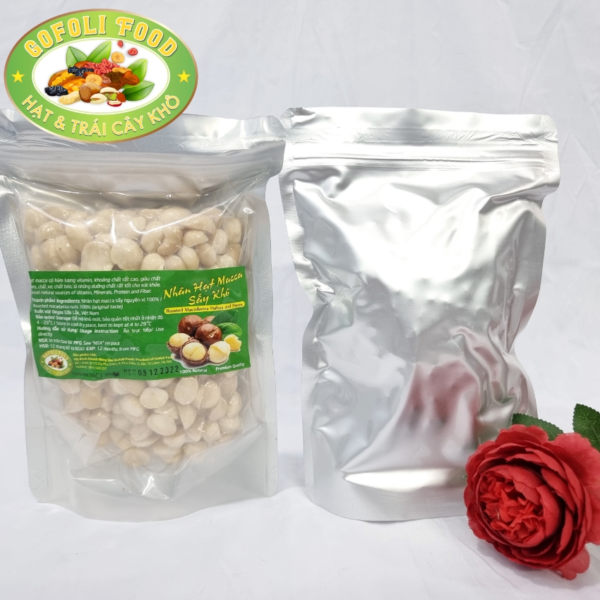 Nhân hạt macca bể đôi to, loại ngon, giòn thơm ngậy, ngòn ngọt 250g/ Macadamia nuts, halves, roasted and unsalted, premium quality