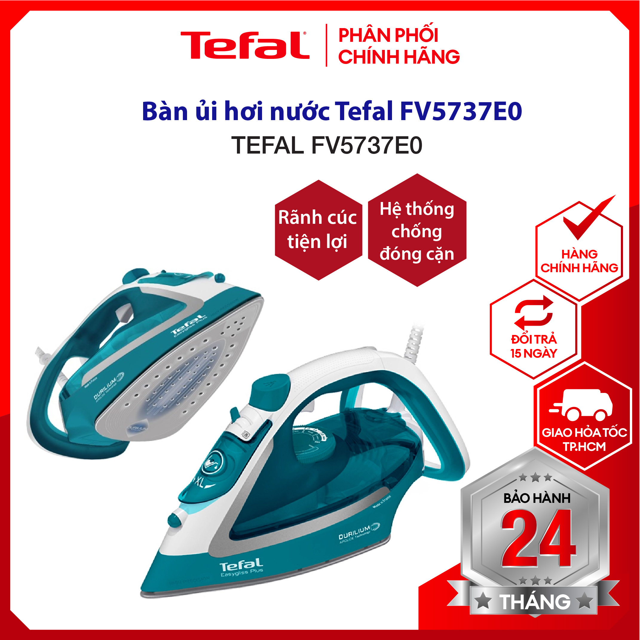 |HỎA TỐC 2H| Bàn ủi hơi nước, bàn là hơi nước Tefal FV5737E0 - sản xuất tại Pháp, bảo hành 2 năm - dung tích 270ml - 2500 W-mặt đế siêu bền - chống nhỏ giọt