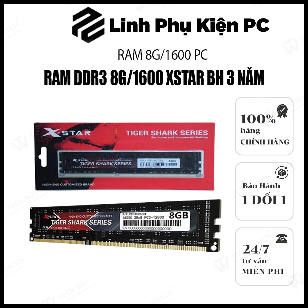 Ram pc xstar ddr3 8gb bus 1600 hàng mới bảo hành 3 năm