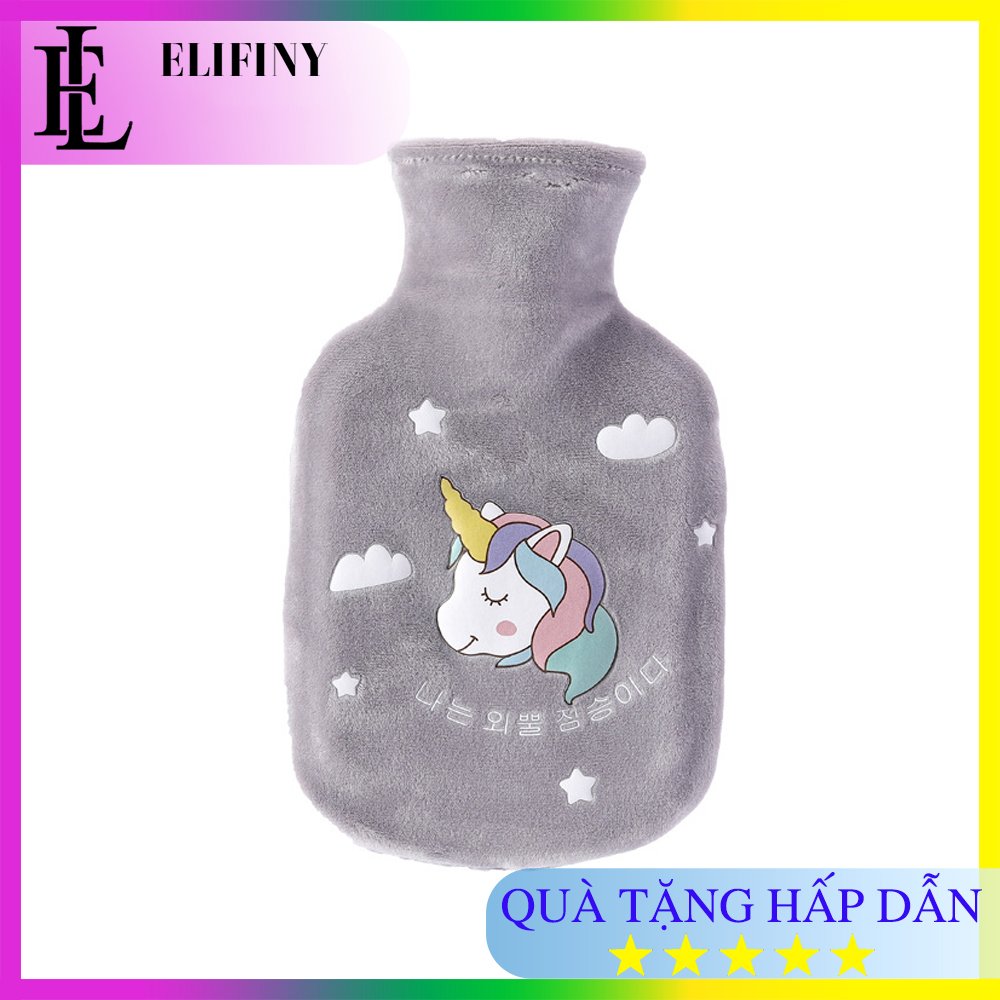 Túi Nước Giữ Nhiệt Mini Vải Nhung Siêu Mềm Cầm Tay Hoạ Tiết Hoạt Hình Đáng Yêu