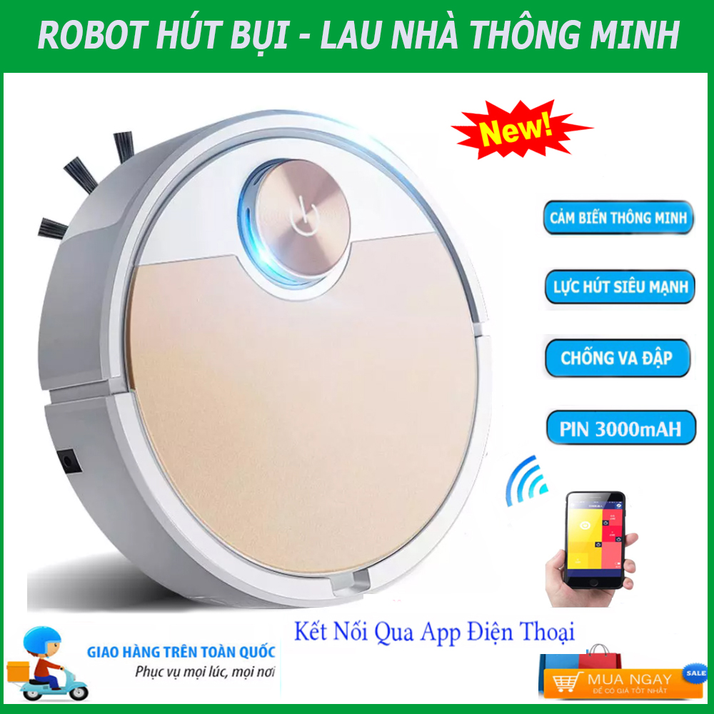 Robot Hút Bụi Lau Nh Cao Cấp, Máy Hút Bụi Thông Minh, Điều khiển qua App điện thoại, Pin trâu, Thiết kế thông minh, Dễ sử dụng, Hút sạch cát bụi, Lông thú nuôi và tóc rụng, Vận hành êm ái không có tiếng ồn, Giá cực sốc,
