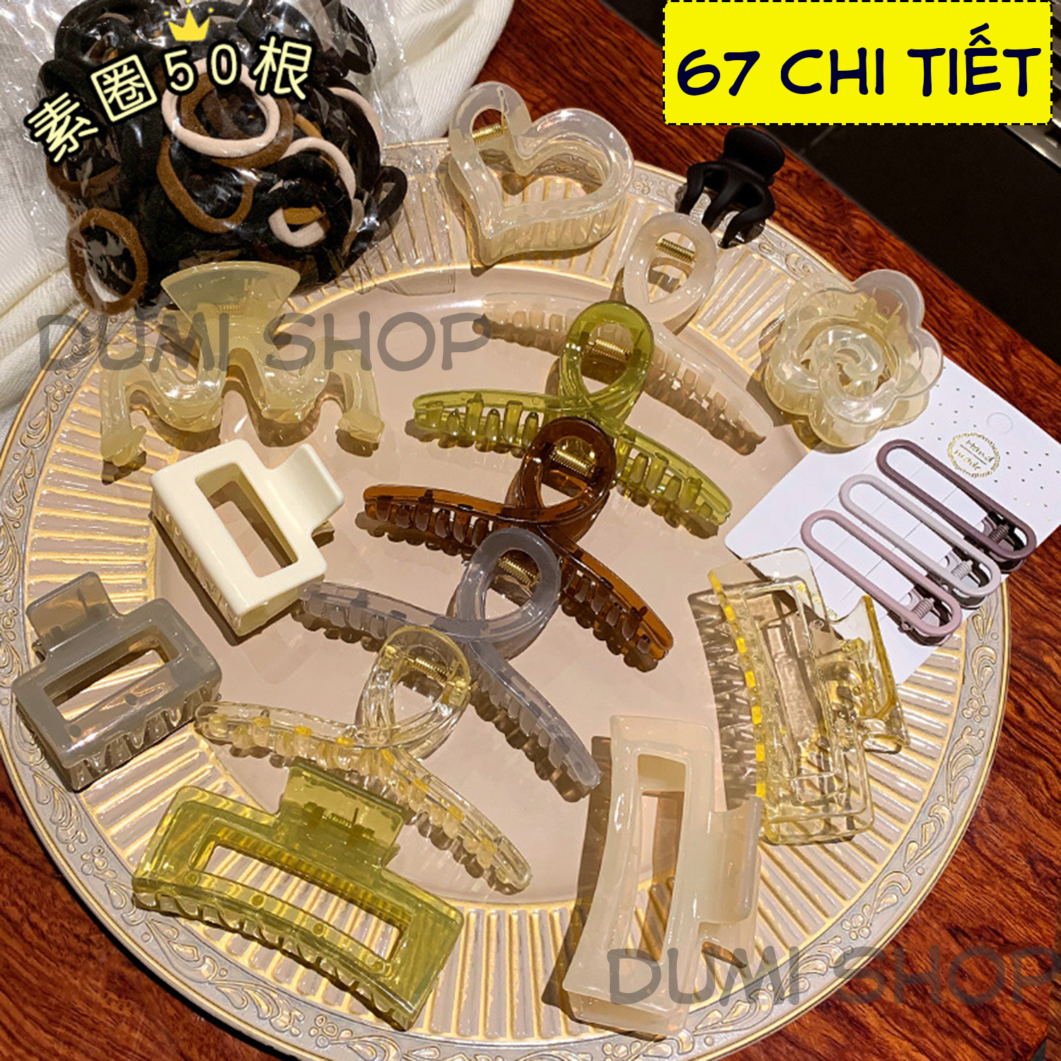 Set kẹp tóc ngoạm càng cua 67 chi tiết, 17 kẹp và 50 thun cột tóc - dumi shop