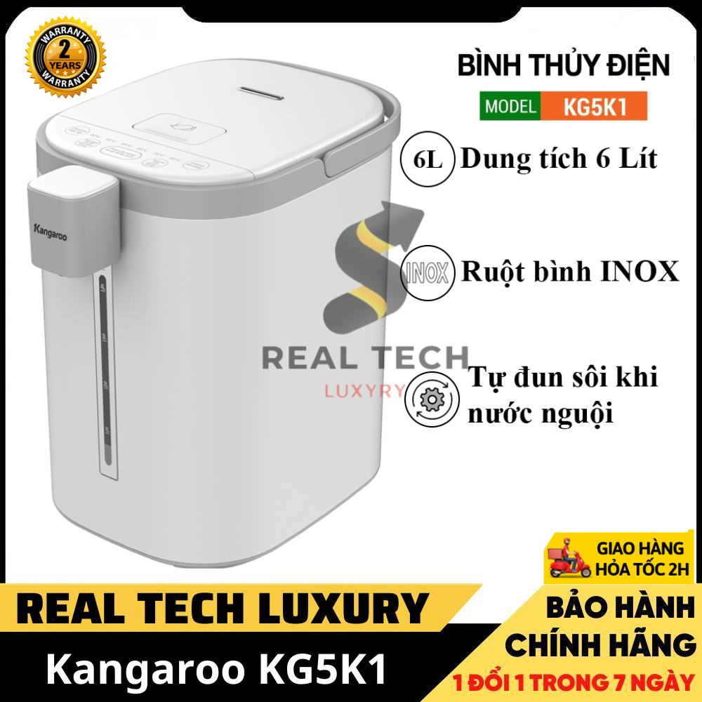 Bình thủy điện kangaroo kg5k1 5l, dung tích 5 lít - công suất 1600w - ruột bình inox 304 - giữ ấm 6 mức nhiệt 6 chế độ giữ ấm - bình thủy giữ nhiệt nước nóng - bình thủy điện đa năng - bình thủy điện đun nước 5 lít