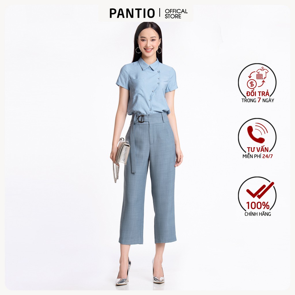 Áo sơ mi chất liệu thô thiết kế khuy chéo đặc biệt cổ đức dáng suông FAS52194 - PANTIO